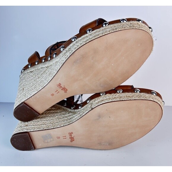 Coach Darcy Strappy Studded Espadrille Wedge Sandals A01954 Saddle New Size 11 - Picture 10 of 11